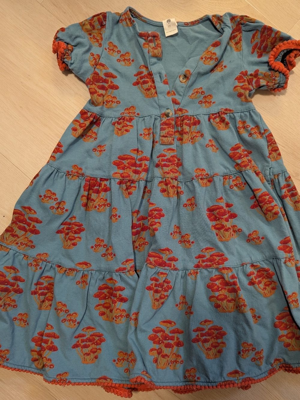 Kate Quinn Puff Pom Pom Sleeve Prairie Dress Red Mushroom Bunch - size 3T